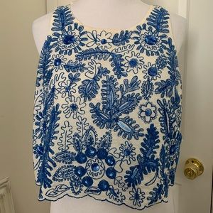 Anthro Moulinette Soeurs Bleuet Embroidered Top